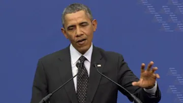 Barack Obama na brífinku v Haagu