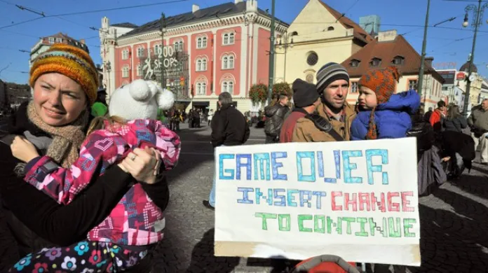 Pražský protest v rámci akce "Jednotně za změnu světa"