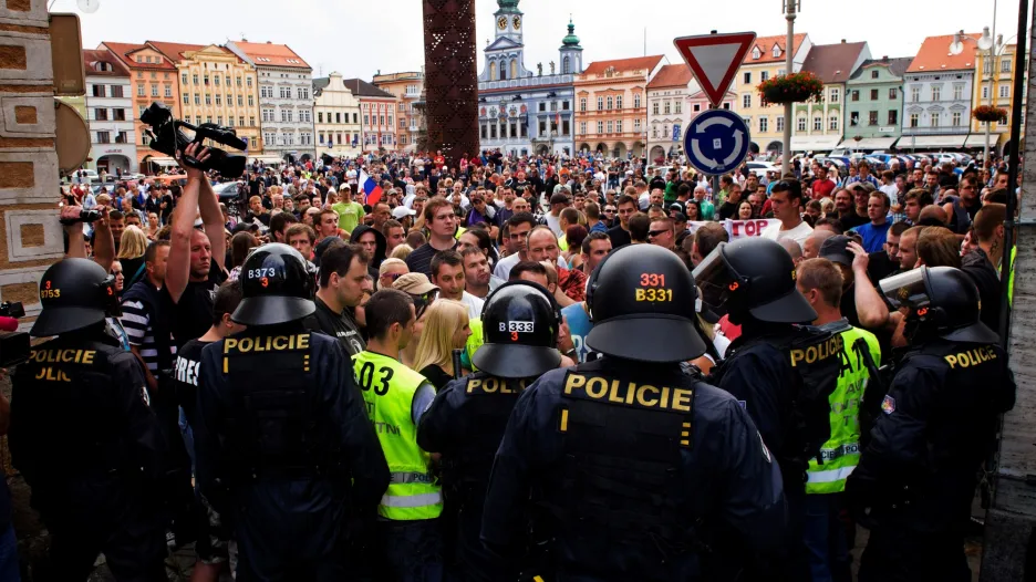 Protiromská demonstrace v Českých Budějovicích