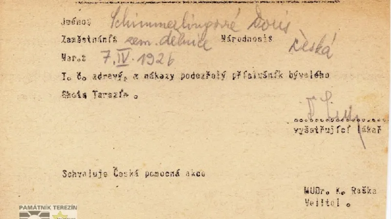 Kartotéční lístek po osvobození terezínského ghetta v roce 1945