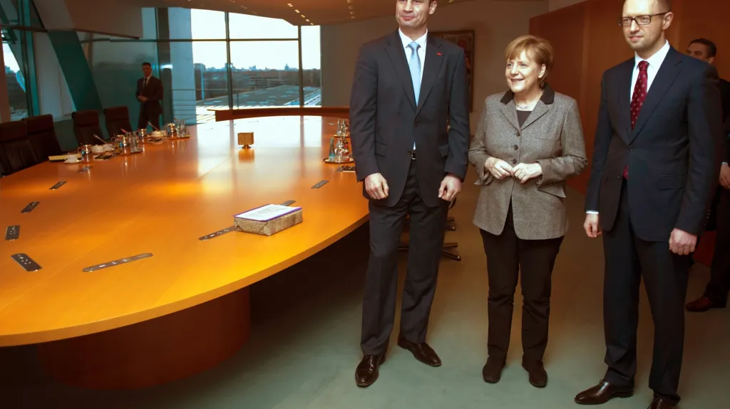 Vitalij Klyčko, Angela Merkelová a Arsenij Jaceňjuk