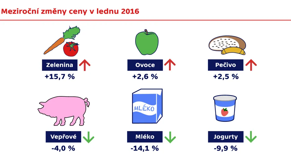 Meziroční změny ceny v lednu 2016