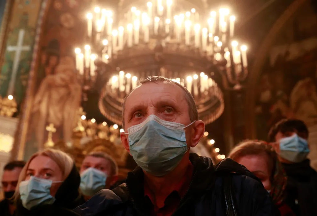 Bohoslužba v předvečer pravoslavných Vánoc v katedrále Boží moudrosti v Kyjevě