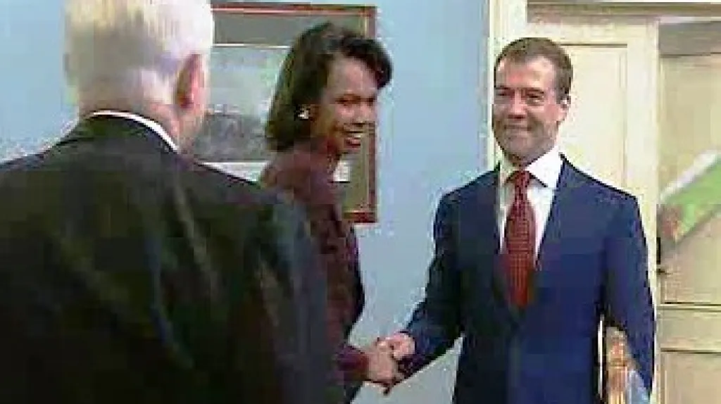 Condoleezza Riceová a Dmitrij Medveděv