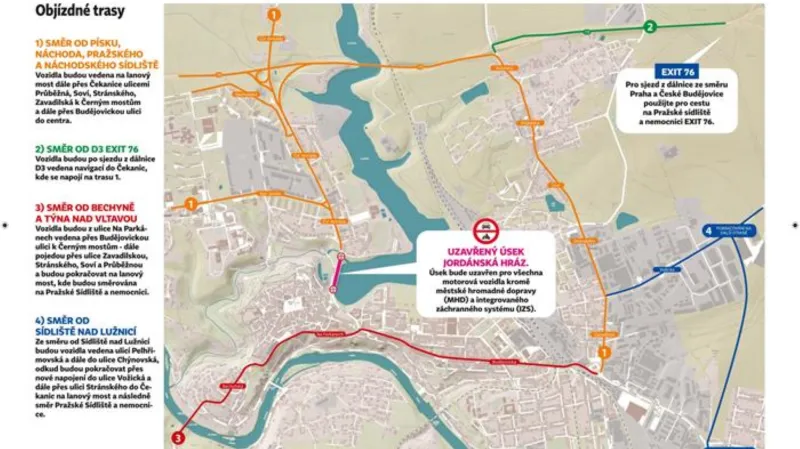 Objízdné trasy hráze Jordánu