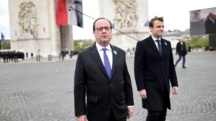 Hollande a Macron při oslavách výročí konce války