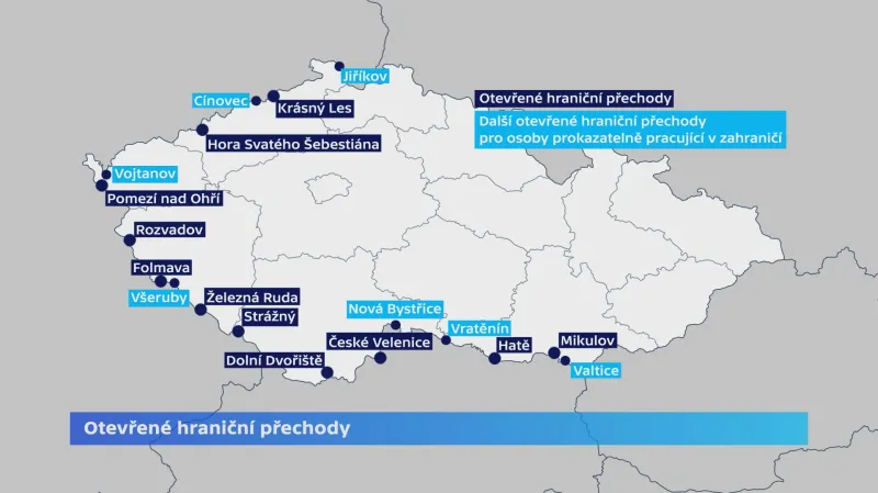 Otevřené hraniční přechody s Německem a Rakouskem