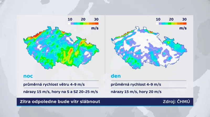 Silný vítr má během středy ustávat