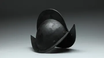 Přilba typu morion ze 17. století. Jde o jeden z nejběžnějších typů pěchotních přileb, který se počátkem 17. století využíval.