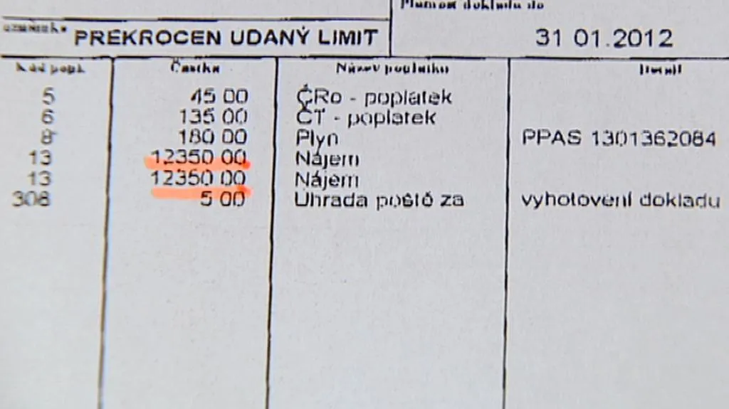 Chybná složenka s nájmem
