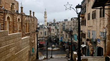 Prázdné ulice Betléma na Štědrý den