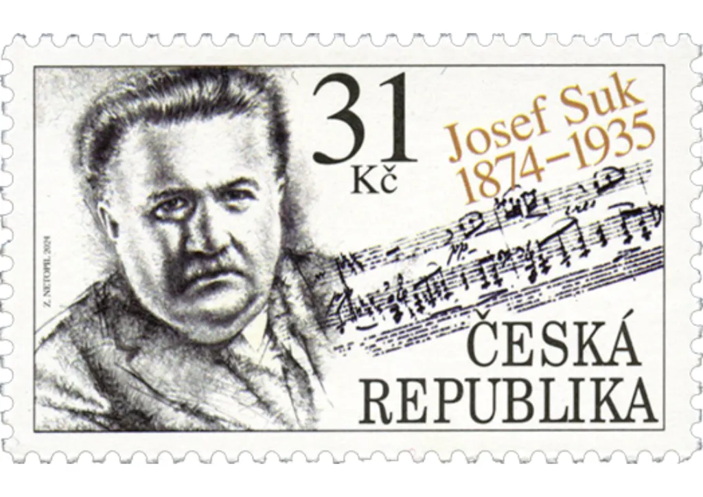 Portrét skladatele a houslisty Josefa Suka podle autora emise Zdeňka Netopila nejlépe vyjadřuje Sukovu vnímavou, dobrosrdečnou a přátelskou povahu. K podobě známky z roku 2024 výtvarníka inspirovala i údajná Sukova schopnost zapisovat své nápady rovnou do notové osnovy, přičemž notový záznam na známce je přímo úryvkem z Písně lásky pro housle a klavír