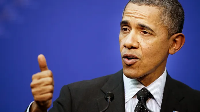 Barack Obama na brífinku v Haagu