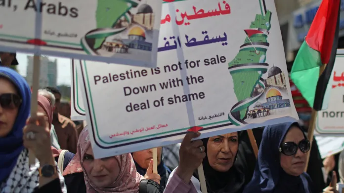 Palestinský protest proti normalizaci vztahů mezi Izraelem a Emiráty