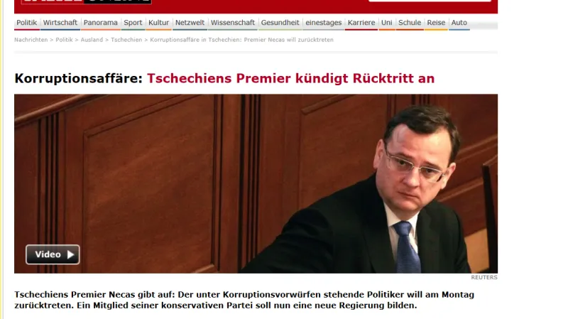 Spiegel o rezignaci Petra Nečase