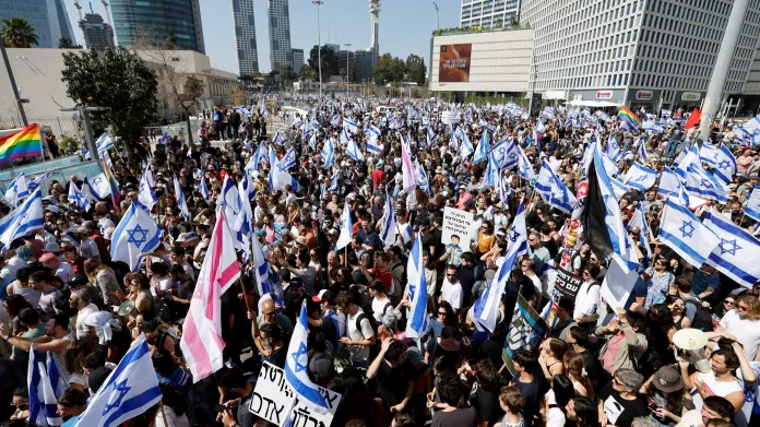 Středeční protest proti justiční reformě v Tel Avivu