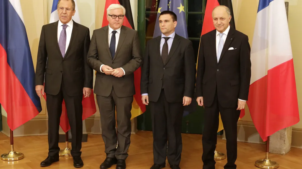 Sergej Lavrov, Frank-Walter Steinmeier, Pavlo Klimkin a Laurent Fabius