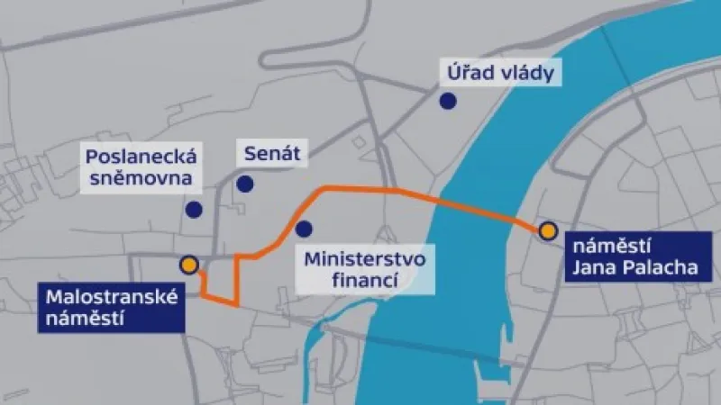 Mapa protestního průvodu Zdroj: OS KOVO