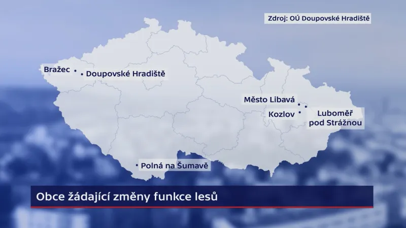 Obce žádající převod armádních lesů