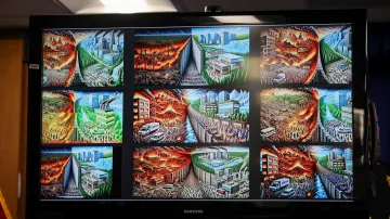 Plameny spalující město nakreslené AI