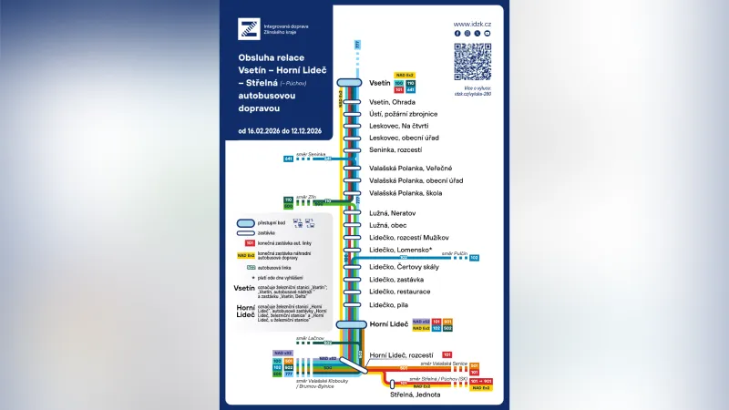 Náhradní autobusová doprava mezi Vsetínem a Střelnou ( 16. 25. 2026 – 12. 12. 2026)