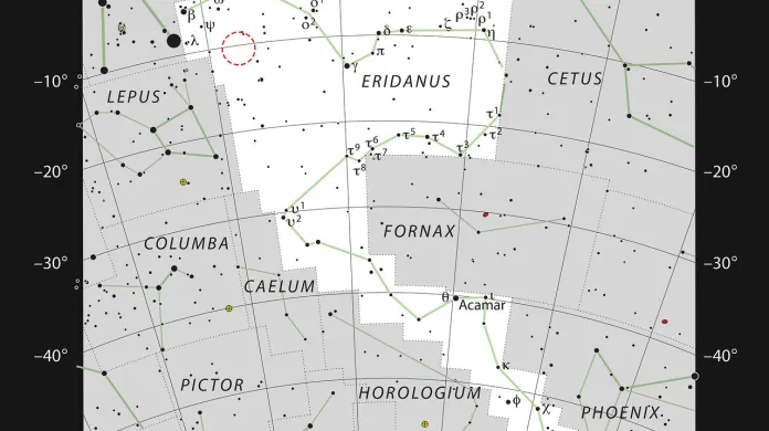 Poloha záblesku AT2019qiz na obloze v souhvězdí Eridanus