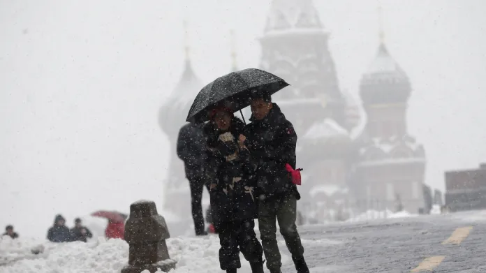 Husté sněžení v Moskvě