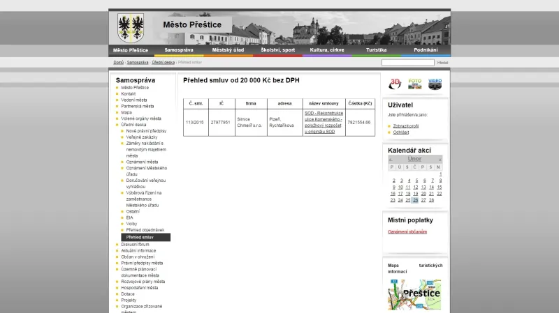 Přeštice umisťují smlouvy a objednávky na web