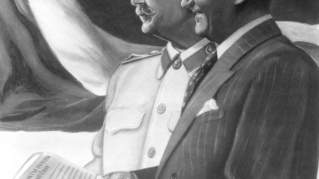 Josif Stalin a Klement Gottwald na dobovém plakátě