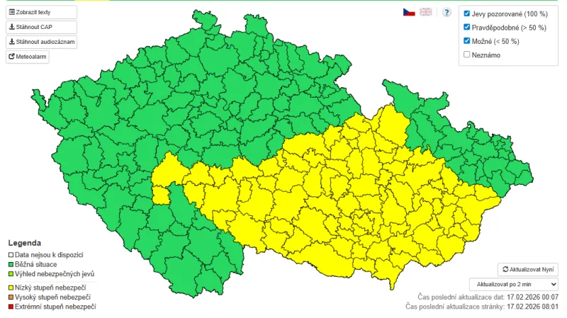 Výstraha Českého hydrometeorologického ústavu před sněžením