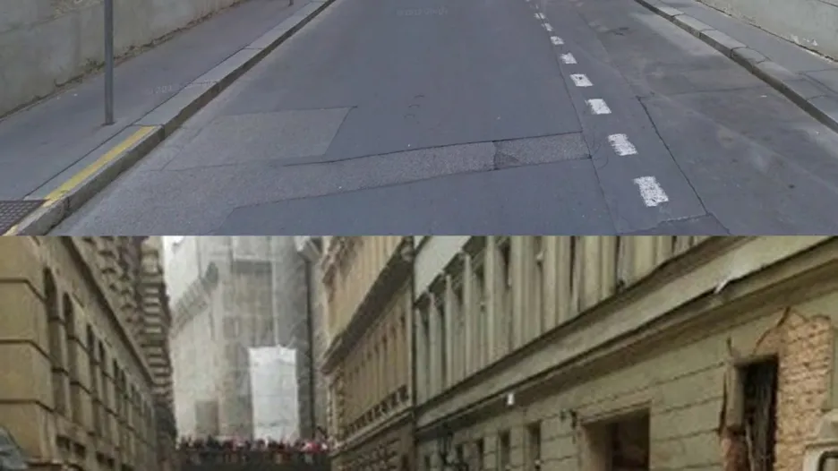 Před a po výbuchu v Divadelní ulici