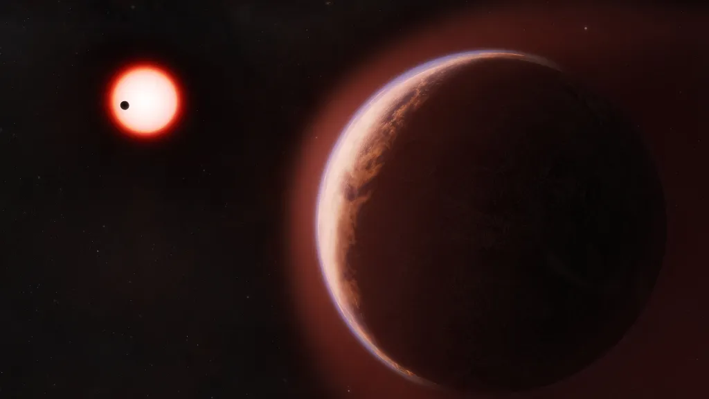 Vizualizace první objevené pevné exoplanety s atmosférou