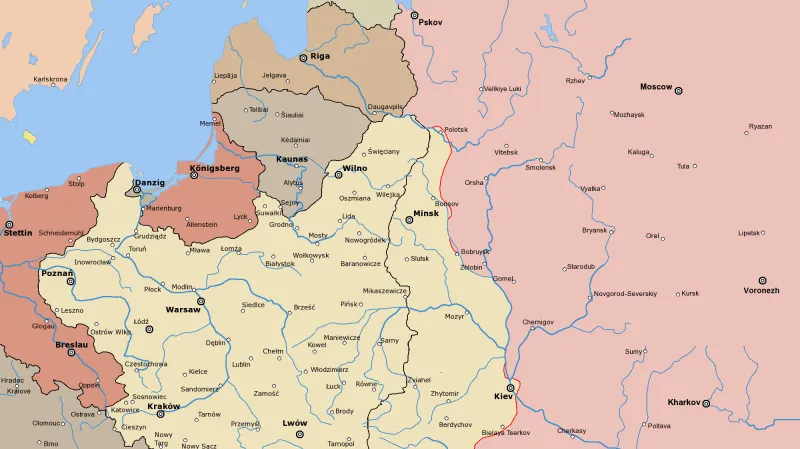 Posun fronty polsko-sovětské války mezi červnem a srpnem 1920