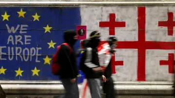 Odpůrci vládní politiky v Tbilisi v Gruzii, 8. prosince 2024