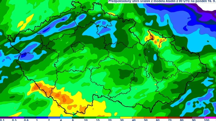 Předpokládané srážky z neděle na pondělí