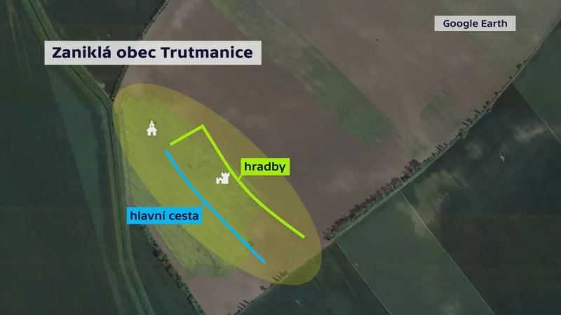 Nákres zaniklé obce Trutmanice u Velkých Pavlovic