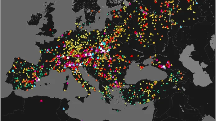 Výskyt krup v Evropě podle velikosti