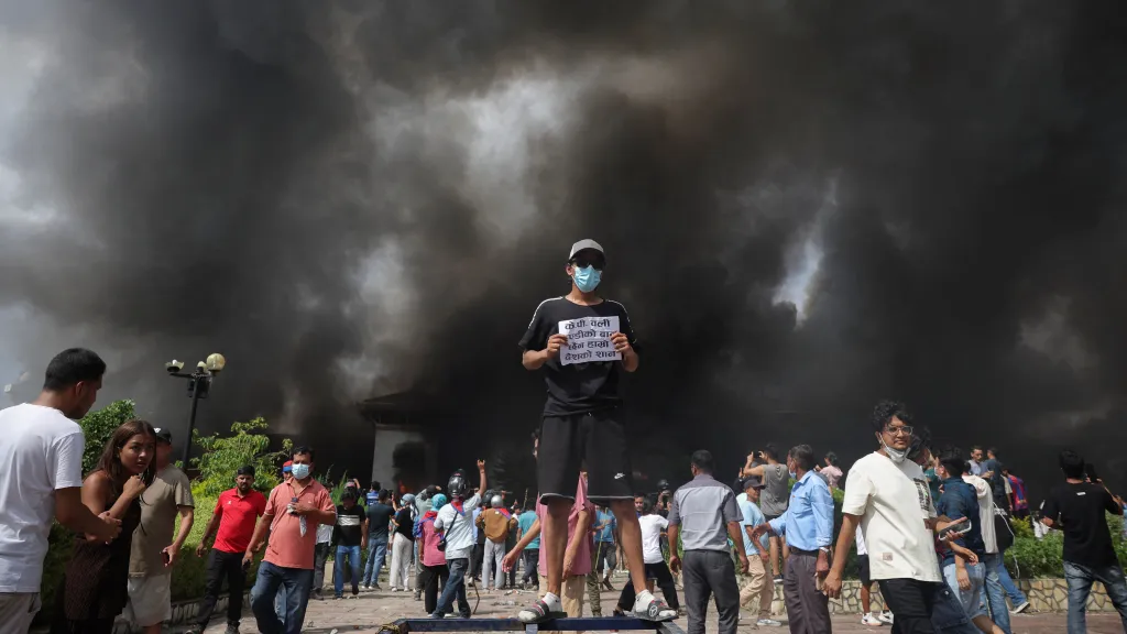 Protesty v Nepálu (snímek z 9. září 2025)