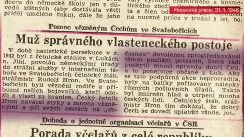 Článek o Rudolfu Hronovi v dobovém tisku