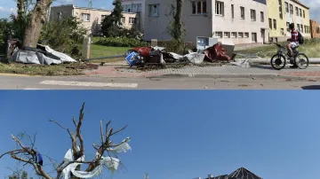 Odklízení sutin po ničivém tornádu v Moravské Nové Vsi a v obci Mikulčice