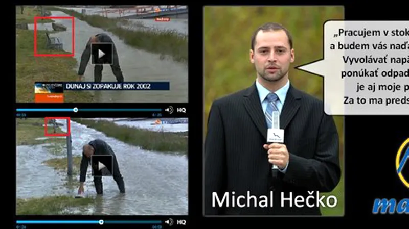 Reportér Hečko dokumentuje stoupající Dunaj kamenem