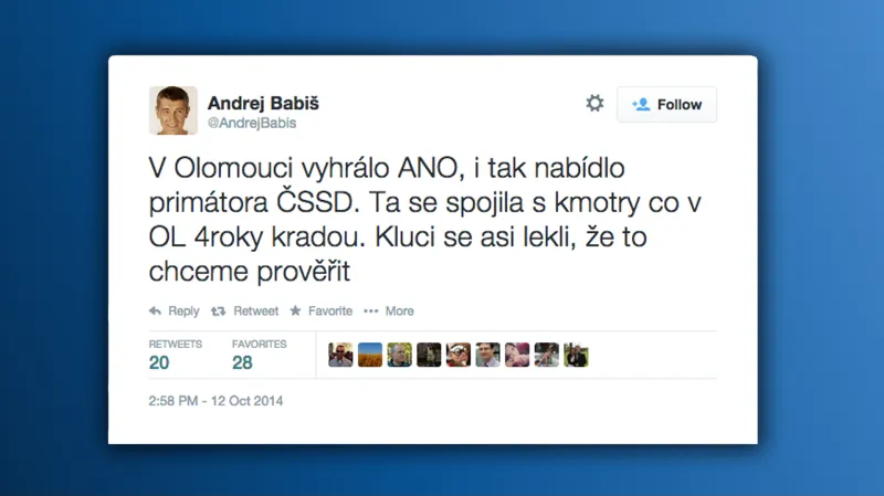 Tweet Andreje Babiše