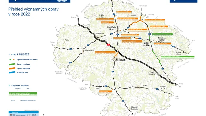 Přehled významných oprav silnic na Vysočině v roce 2022