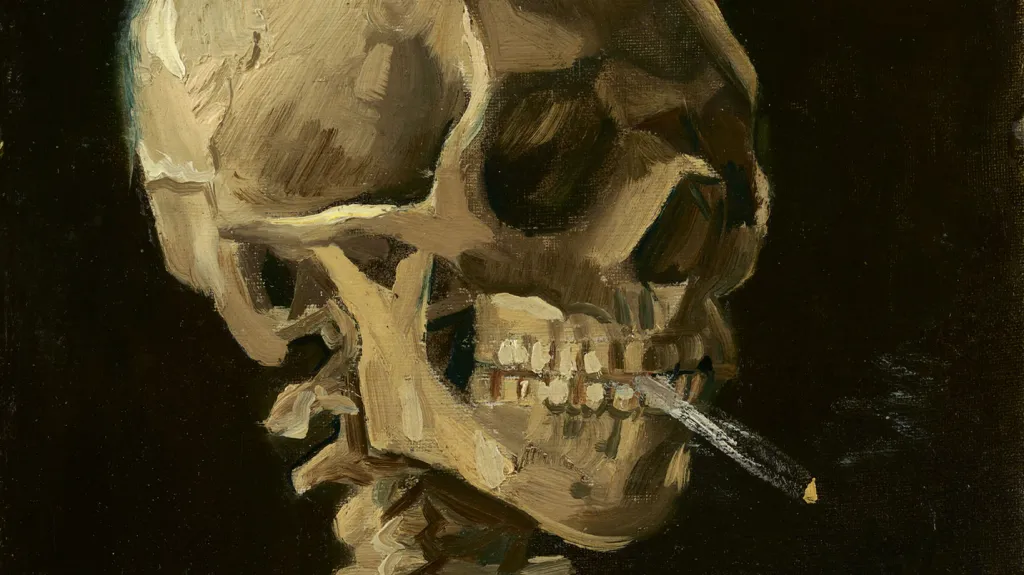 Vincent van Gogh, Hlava kostry s hořící cigaretou, 1886