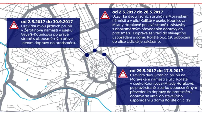 Dopravní omezení v centru Brna