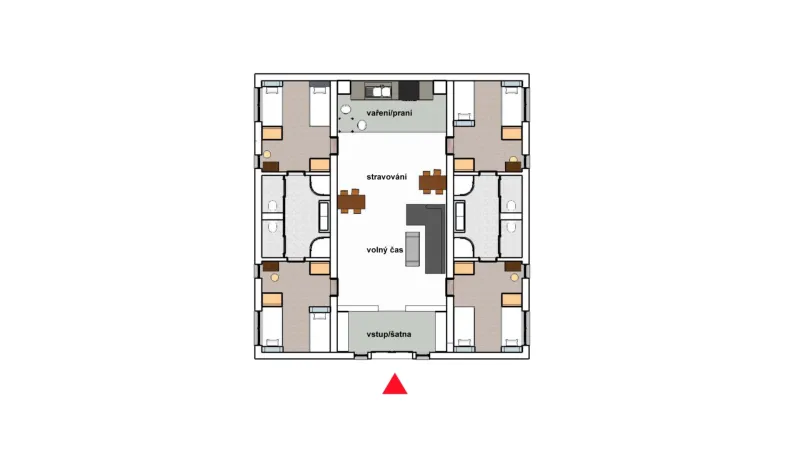 Půdorys obytného domu v otevřené věznici