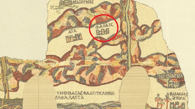 Tharais vyznačené na mapě z Madaby