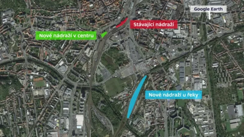 Tři polohy hlavního nádraží v Brně