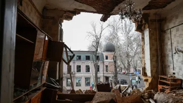 Následky ruského útoku na Oděsu, snímek z 19. března 2026