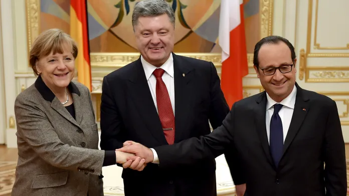 Angela Merkelová, Petro Porošenko a Francois Hollande